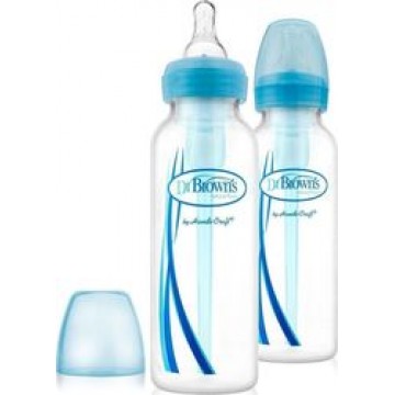 Dr.Brown's Natural Flow Options Mπιμπερό Πλαστικό Μπλέ με Στενό Λαιμό και Θηλή Σιλικόνης 250ml  2 τεμ. SB 82405