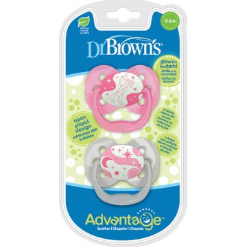 Dr. Brown's Advantage Night Σιλικόνης Pink Star 0-6m 2τμχ  ΠΙΠΙΛΕΣ - ΑΞΕΣΟΥΑΡ ΠΙΠΙΛΑΣ